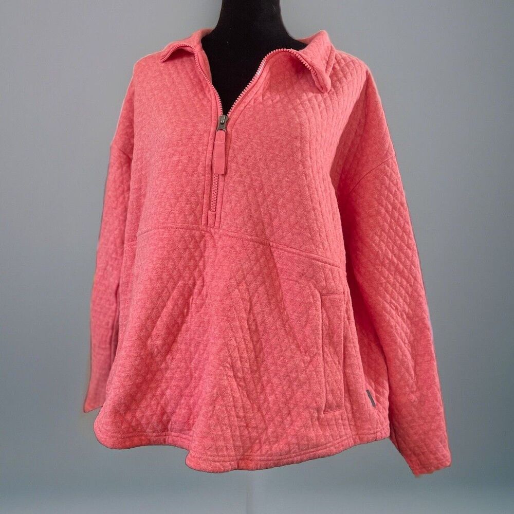 Eddie Bauer - Pink Long Sleeve Pullover Zipper Sweater Large Quilted Pattern